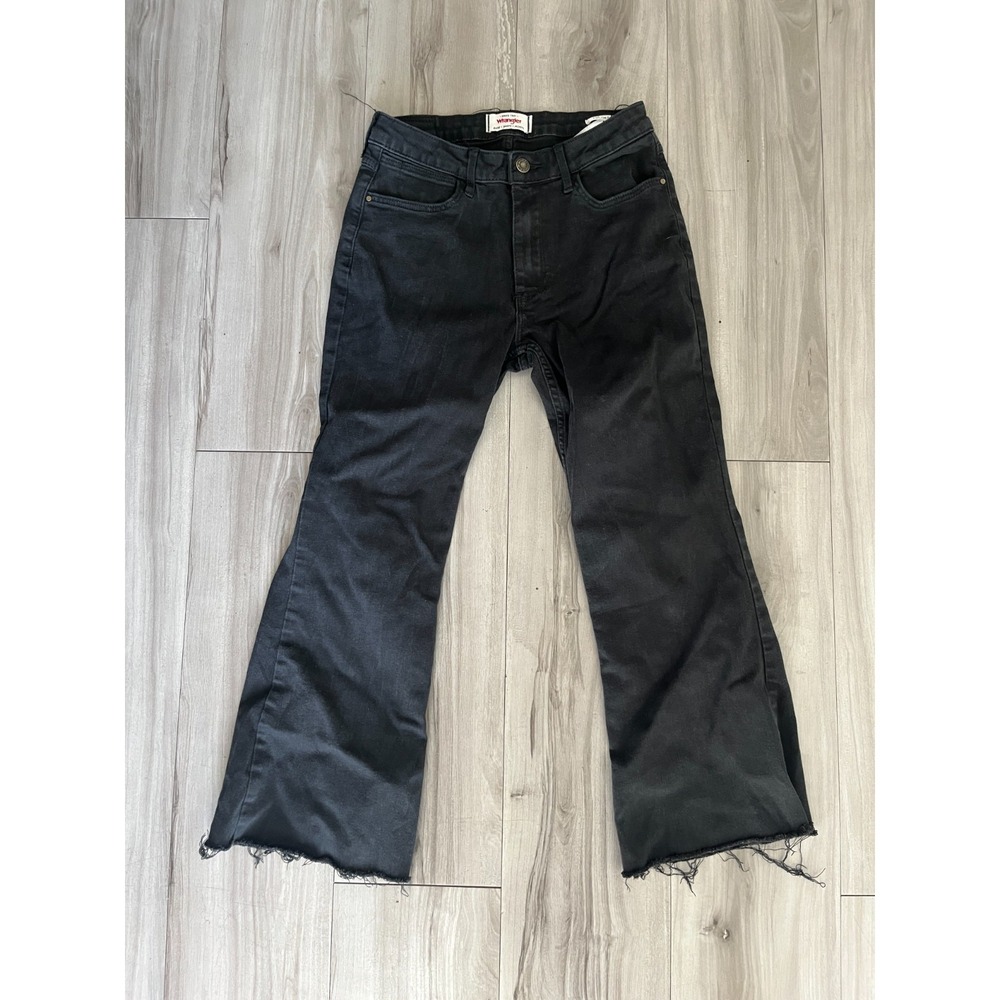 Wrangler Fierce Flare Jeans Womens 2x32 Black Denim Stretch High Rise Raw Hem
